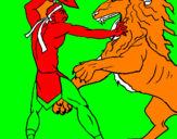 Disegno Gladiatore contro un leone pitturato su sharon