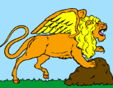 Disegno Leone alato  pitturato su siper leon