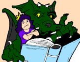 Disegno Drago, ragazza e libro pitturato su stefania