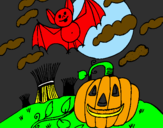 Disegno Halloween paesaggio pitturato su ale