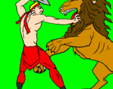 Disegno Gladiatore contro un leone pitturato su leone