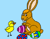 Disegno Pulcino, coniglietto e uova  pitturato su Alexandra