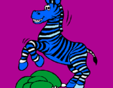 Disegno Zebra che salta sulle pietre  pitturato su mattia
