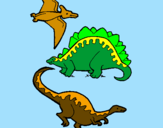 Disegno Tre specie di dinosauri  pitturato su susanna di leo