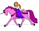Disegno Principessa a cavallo di unicorno  pitturato su delfina