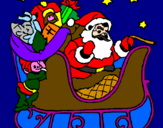 Disegno Babbo Natale alla guida della sua slitta pitturato su diego