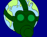Disegno Terra con maschera anti-gas  pitturato su floricientina(zaira)