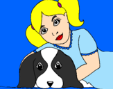 Disegno Bambina che abbraccia il suo cagnolino  pitturato su demi