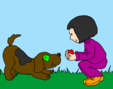 Disegno Bambina che gioca con il cagnolino  pitturato su janeisy danae