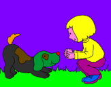 Disegno Bambina che gioca con il cagnolino  pitturato su TOMMY TOMAS E ANNA ARIA