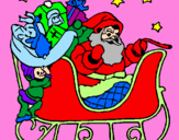 Disegno Babbo Natale alla guida della sua slitta pitturato su ricky