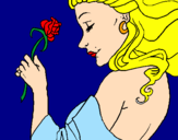 Disegno Principessa con una rosa pitturato su viola