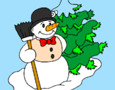 Disegno Pupazzo di neve e albero di Natale pitturato su miriana