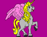 Disegno Unicorno con le ali  pitturato su SOFIA