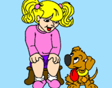 Disegno Bambina con il suo cagnolino  pitturato su chiara