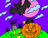 Disegno Halloween paesaggio pitturato su elena