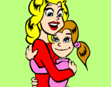 Disegno Madre e figlia abbracciate pitturato su chiara
