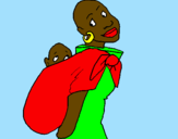 Disegno Africana con fazzoletto porta bambino pitturato su dedicato a mamma(benny)