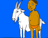 Disegno Bambino africano con una capra pitturato su marco
