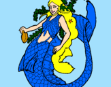 Disegno Sirena con una lunga chioma pitturato su sara