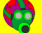 Disegno Terra con maschera anti-gas  pitturato su felice