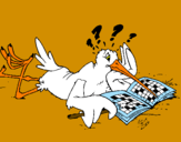 Disegno La cicogna gioca con vari passatempi  pitturato su dadì