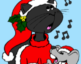 Disegno Gatto e topolino di Natale pitturato su victoria