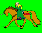 Disegno Principessa a cavallo di unicorno  pitturato su cavallo