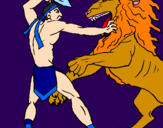 Disegno Gladiatore contro un leone pitturato su hjdghgg