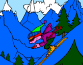Disegno Sciatore  pitturato su tirannosauro