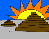 Disegno Tempi Maya  pitturato su piramide
