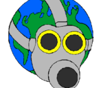 Disegno Terra con maschera anti-gas  pitturato su didi,mattia,simone,luca,w