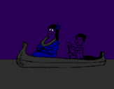 Disegno Madre e figlio in canoa  pitturato su samuele 1