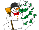 Disegno Pupazzo di neve e albero di Natale pitturato su ale