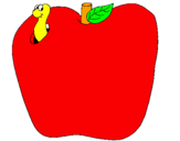 Disegno Vermiciattolo nella frutta  pitturato su mela