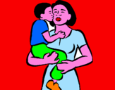 Disegno Bacio materno  pitturato su giulio