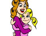 Disegno Madre e figlia abbracciate pitturato su addolorata