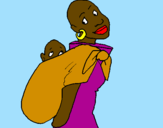 Disegno Africana con fazzoletto porta bambino pitturato su Lucrezia