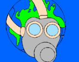 Disegno Terra con maschera anti-gas  pitturato su nicole