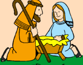 Disegno Adorano Gesù Bambino  pitturato su chiara