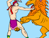 Disegno Gladiatore contro un leone pitturato su Veronica