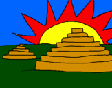 Disegno Tempi Maya  pitturato su renata