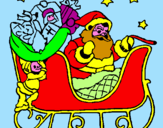 Disegno Babbo Natale alla guida della sua slitta pitturato su MICHELE
