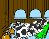 Disegno Mucche nella stalla  pitturato su leonardo mucca