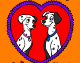Disegno Dalmati innamorati  pitturato su seper Pongo e Peggy