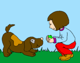 Disegno Bambina che gioca con il cagnolino  pitturato su ELENA 2004