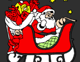 Disegno Babbo Natale alla guida della sua slitta pitturato su miriana