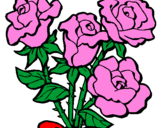 Disegno Mazzo di rose  pitturato su rose rosa