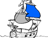 Disegno Barca  pitturato su redon  
