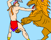 Disegno Gladiatore contro un leone pitturato su Veronica